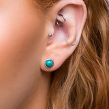 Small Round Stud Earrings in Silver and Natural Tibetan Turquoise
