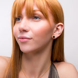 Small Round Stud Earrings in Silver with 24ct Gold & Black Onyx