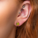 Small Round Stud Earrings in Silver with 24ct Gold & Peridot