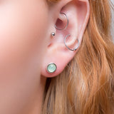 Small Round Stud Earrings in Silver and Prehnite