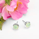 Small Round Stud Earrings in Silver and Prehnite