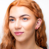 Small Round Stud Earrings in Silver with 24ct Gold and Ruby