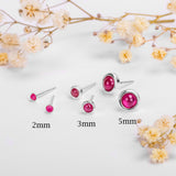 Minimalist Circle Stud Earrings in Silver and Ruby