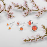 Silver & Carnelian Round Stud Earrings Set of 3
