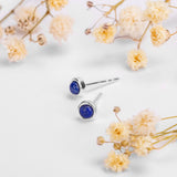 Minimalist Circle Stud Earrings in Silver and Lapis Lazuli