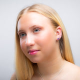 Silver & Amethyst Round Stud Earrings Set of 3