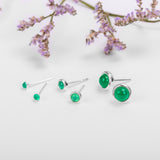Minimalist Circle Stud Earrings in Silver and Green Onyx