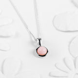 Round Charm Necklace in Silver and Peruvian Pink Opal