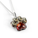Paw Print Necklace in Silver and Cognac Amber & Green Amber