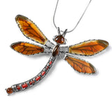 Large Dragonfly Necklace in Silver and Amber
