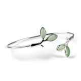 Olive Leaf Branch Bangle in Silver and Prehnite