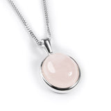 Classic Oval Necklace in Silver and Light Pink Quartz