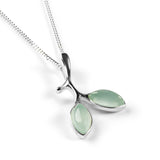 Olive Leaf Branch Necklace in Silver and Prehnite