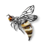Hornet Bee Brooch in Silver and Amber