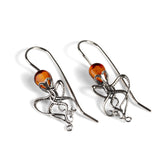 Octopus Earrings in Silver with 24ct Gold & Amber