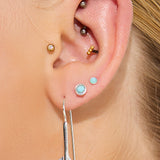 Teeny Tiny Round Stud Earrings in Silver and Larimar