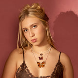 Statement Peacock Butterfly Necklace / Brooch in Silver and Amber