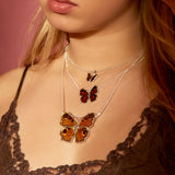Miniature Butterfly Necklace in Silver and Amber
