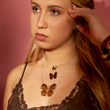 Statement Peacock Butterfly Necklace / Brooch in Silver and Amber