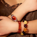 Golden Echoes: Big Natural Baltic Amber Nugget Stretch Beads Bracelet