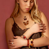 Statement Peacock Butterfly Necklace / Brooch in Silver and Amber