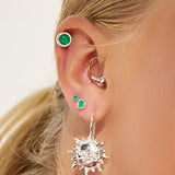 Small Round Stud Earrings in Silver and Green Onyx