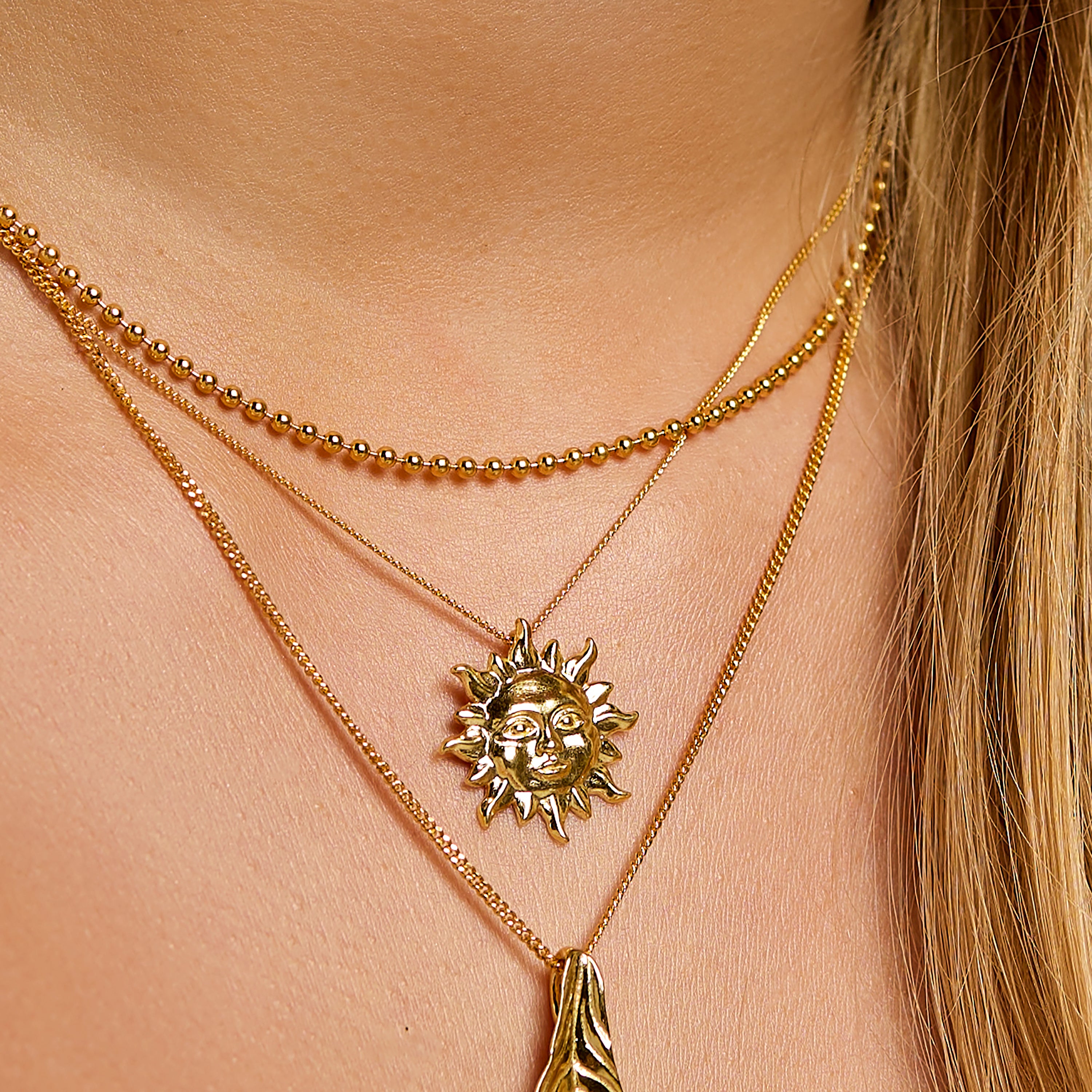 'Sun of May' Sun Face Necklace in Silver with 24ct Gold