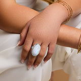Blue Flash Moonstone Statement Ring - Natural Designer Gemstone