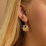'Sun of May' Sun Face Hook Earrings in Silver with 24ct Gold