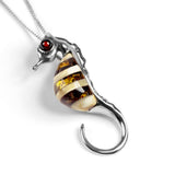 Small Seahorse Necklace in Silver and Amber