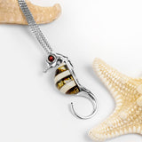 Small Seahorse Necklace in Silver and Amber