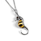 Tiny Seahorse Necklace in Silver and Amber