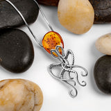 Large Octopus Necklace in Silver and Amber