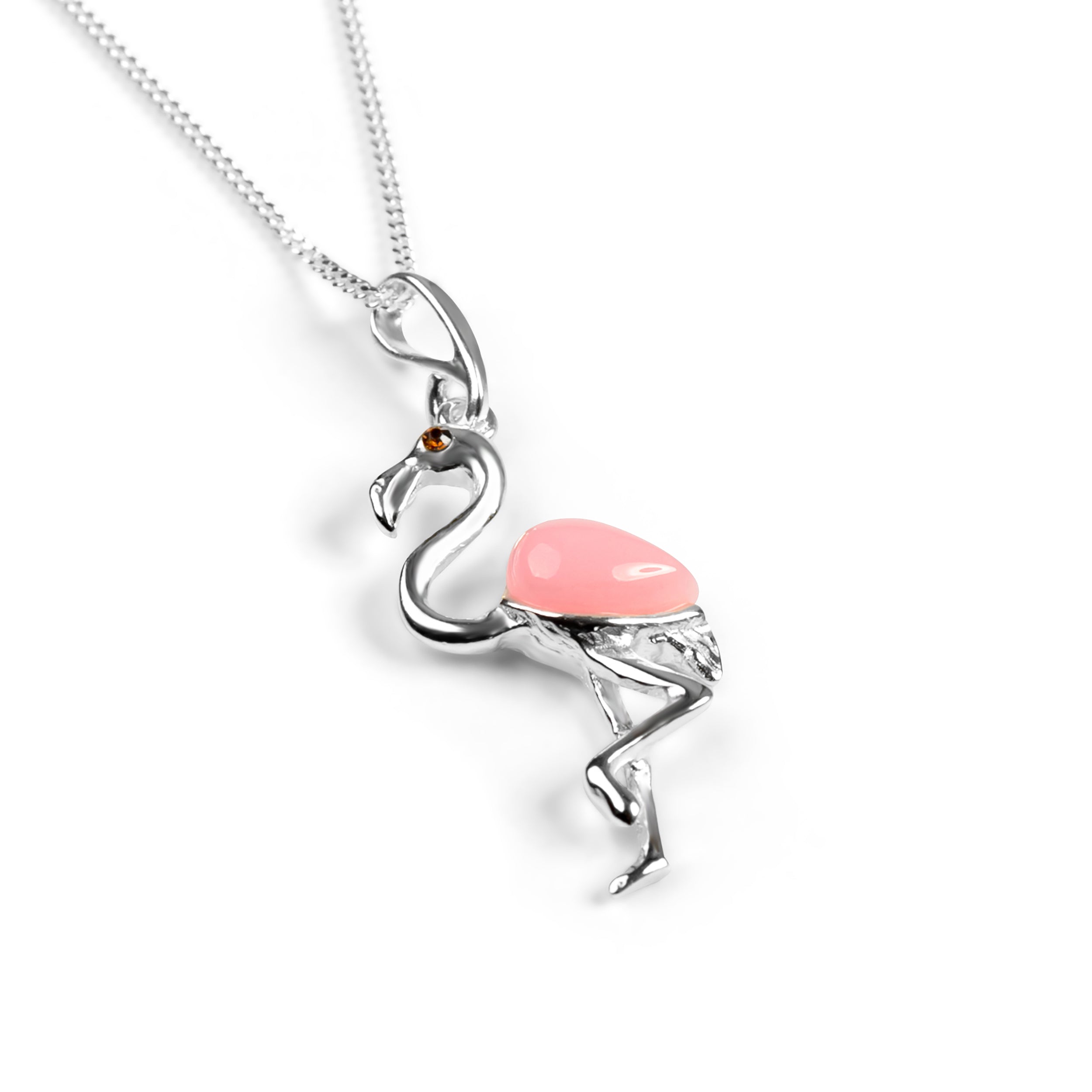 Flamingo Necklace in Silver with 24ct Gold and Pink Agate