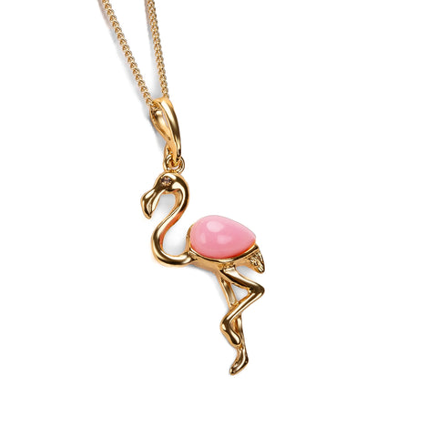 Flamingo Necklace in Silver with 24ct Gold and Pink Agate
