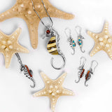 Seahorse Drop Earrings in Silver and Cognac Amber