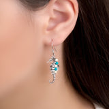 Seahorse Drop Earrings in Silver, Milky Amber and Turquoise