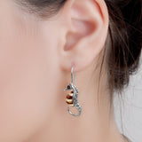 Striped Seahorse Drop Earrings in Silver and Amber