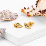 Sea Shell / Seashell Stud Earrings in Silver with 24ct Gold