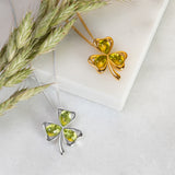 Lucky Shamrock / Clover Necklace in Silver with 24ct Gold & Peridot