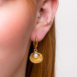 Sea Shell Hoop Earrings in Sterling Silver with 24ct Gold & Pearl