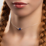 Delicate Single Stone Necklace in Silver and Lapis Lazuli