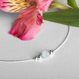Delicate Single Stone Necklace in Silver and Moonstone