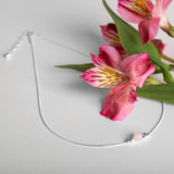 Delicate Single Stone Necklace in Silver and Rose Quartz