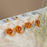 Single Stone Sphere Hoops Silver with 24ct Gold and Amber