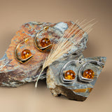 Single Stone Sphere Hoops Silver with 24ct Gold and Amber