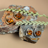 Single Stone Sphere Hoops Silver with 24ct Gold and Amber