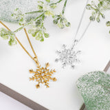 Sparkling Snowflake Necklace in Silver with 24ct Gold & Cubic Zirconia