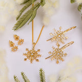 Snowflake Stud Earrings in Silver and 24ct Gold with Cubic Zirconia