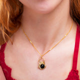 Hanging Spider Necklace in Silver with 24ct Gold and Cherry Amber